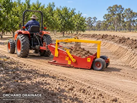Tractor shaping an orchard swale — application concept