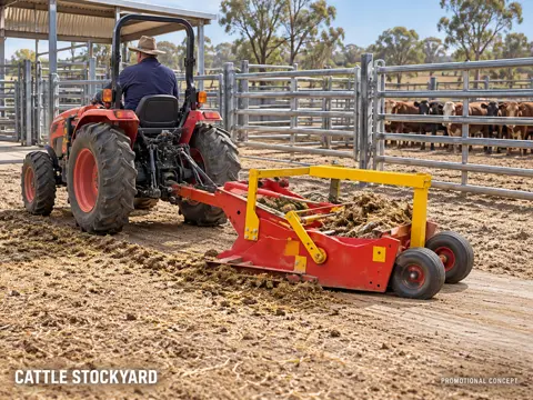 Compact Tractor Cleans Cattle Stockyard — application concept